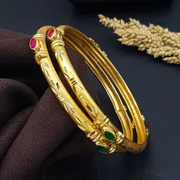 GRIIHAM Set Of 2 Gold Plated & Stone Studded Bangle-image-7