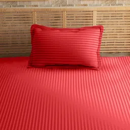 Sleeping Owls Red Striped 210 TC Single Bedsheet with 1 Pillow Covers image 3