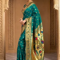 Kalista Ethnic Motifs Zari Silk Blend Handloom Paithani Saree image 2
