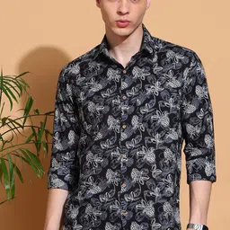 FUBAR Men Slim Fit Floral Printed Spread Collar Cotton Casual Shirt-picture-27