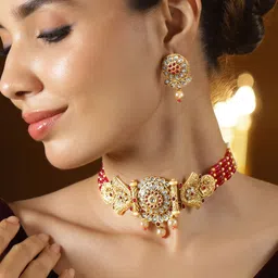 Rubans 18K Gold-Plated Kundan-Studded & Beaded Jewellery Set image 3
