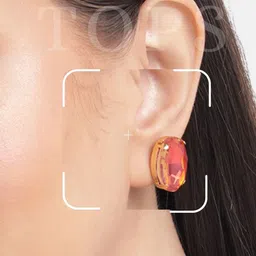 ORANGENYSHA Set Of 2 Gold-Plated Crystals Studded Oval Shaped Korean Studs image 2