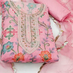 SHADOW & SAINING Embellished Organza Semi-Stitched Dress Material image 5