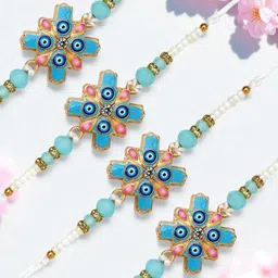 ADIVA Set Of 4 Beaded Rakhis With Roli Chawal & Greetings Card-picture-16