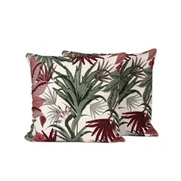 IZAAFA Cream-Coloured & Green Set of 2 Floral Square Cushion Covers image 2
