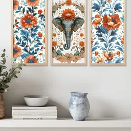 Kotart Brown & Blue 3 Pieces Floral and Botanical Wooden Wall Paintings-picture-15