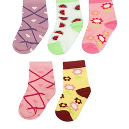 PRIMESOX MOVE ON Infant Girls Pack of 5 Printed Socks-picture-55