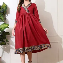 KALINI Floral Colourblocked A-Line Midi Dress-image-15