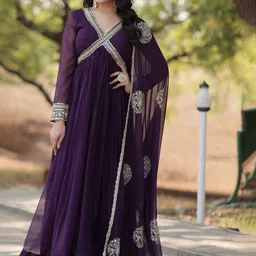 KALINI Floral Embroidered V-Neck Ethnic Dresses With Dupatta-picture-45
