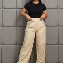 HIGH BUY Women Tailored Loose Fit High-Rise Pleated Plain Trousers-image-30