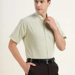 Hancock Men Slim Fit Gingham Checked Button-Down Collar Pure Cotton Casual Shirt image 4