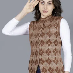 Chatanya Women Geometric Self Design Woollen Cardigan image 2