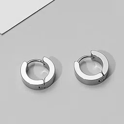 Young & Forever Unisex Stainless Steel Silver-Plated Circular Shaped Hoop Earrings-picture-42