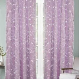 Aura Purple & White 2 Pieces Floral Embroidered Velvet Door Curtains-picture-40