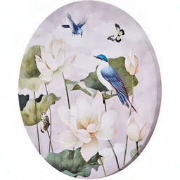 Home Centre Brezza 3-Pcs Pink & Green Lotus & Birds Printed Wall Art image 4