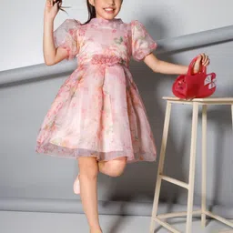 Peppermint Floral Print Puff Sleeve Chiffon A-Line Dress-image-17