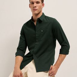 THE BEAR HOUSE Men Slim Fit Solid Spread Collar Pure Cotton Casual Shirt-picture-26