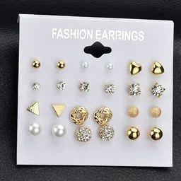PolluxCraft Set Of 12 Korean Gold Plated Pearls Contemporary Studs image 3