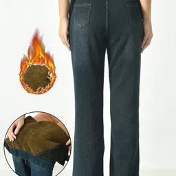 PIKAYO Straight Leg Mid-Rise Winter Warm Thermal Jeans image 2