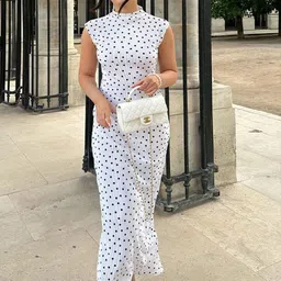 LULU & SKY Women Round Neck Polka Dot Print Ribbed Bodycon Maxi Dress image 5