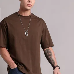 Roadster Men Coffee Brown Pure Cotton Typography Print Relaxed fit Tshirt image 2