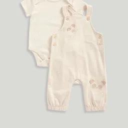 mothercare Infants Self-Design Pure Cotton Dungarees With Bodysuit-picture-44