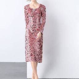 JC Collection Women Floral Print Sequined Sheath Midi Dress-picture-9