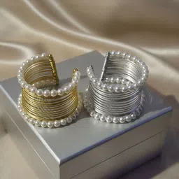 Anouk Set Of 2 Rhodium-Plated Pearls Beaded Cuff Bracelets-image-25