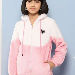 BAESD Girls Colourblocked Woollen Puffer Jacket with Embroidered-picture-24