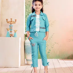 BAESD Girls Printed Shoulder Straps T-shirt With Capris & Jacket image 2