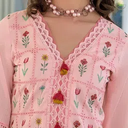 Indo Era Women Floral Embroidered Regular Thread Work Pure Cotton Kurta with Trousers & With Dupatta image 4