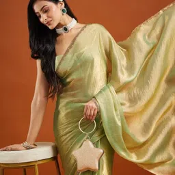 LOROFY Beads and Stones Poly Crepe Tussar Saree image 2