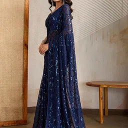 FashionsEye Embellished Sequinned Pure Georgette Saree image 5