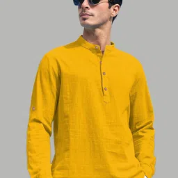 EdinWolf Men Cotton Mandarin Collar Roll-Up Sleeves Kurta image 2