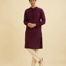 Manyavar Men Ethnic Motifs Embroidered Chikankari Mandarin Collar Kurta With Pyjamas-image-79
