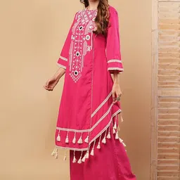 Moda Rapido Women Floral Embroidered Regular Thread Work Top with Trousers image 4