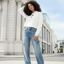 glitchez Fleece Hooded Boxy Crop Sweatshirt image 4