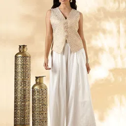 Abhishti Woven Design Brocade V-Neck Waistcoat With Palazzo-image-13