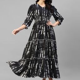 Krunal Raiyani Printed V-Neck Tiered Fit & Flare Maxi Dress-picture-44