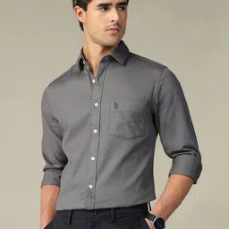 U.S. Polo Assn. Men Tailored Fit Solid Spread Collar Pure Cotton Casual Shirt-picture-42
