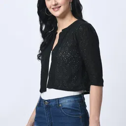 indra fashion Women Jacket Style Half Sleeve Black Shrug image 3