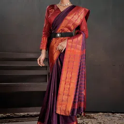 Mitera Ethnic Motifs Zari Silk Blend Kanjeevaram Saree image 5