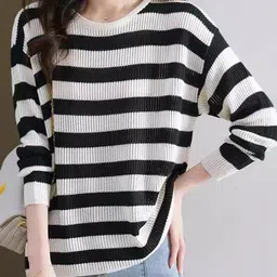 StyleCast Women Striped Long Sleeve Round Neck Pullover Cotton Sweater-image-97