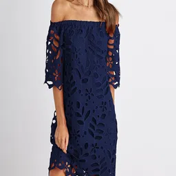 Bebe Women Self Design Off-Shoulder A-Line Dress-image-19