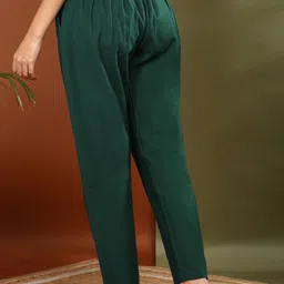 YASH GALLERY Women Cotton Slub Regular Fit Casual Trouser image 3