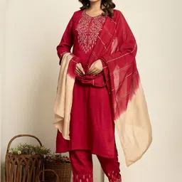 Kiaasa Women Ethnic Motifs Embroidered Thread Work Kurta with Trousers & With Dupatta image 2