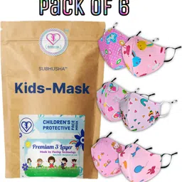 subhusha SUPER SAFETY 3 Layer cartoon print kids mask with Adjustable Ear loops Pack Of 6 3-Kids Cartoon Print-6-PCS-pink color Reusable, Washable Cloth Mask-picture-13