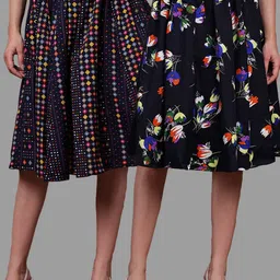 valles365 by s.c. Women Floral Print A-line Multicolor, Black Skirt-picture-10