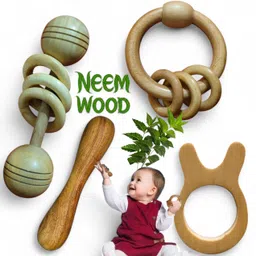 aditya creation Eco-Friendly Neem Wood Baby Rattle cum Teether | Safe & Non-Toxic Toy for Babies Teether and Feeder image 1