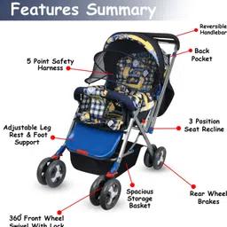 pawkykids PRAM FOR KIDS STROLLER FOR KIDS BABY PRAM BABY Twin Strollers & Prams P5BLU-3005 Twin Strollers & Prams image 2